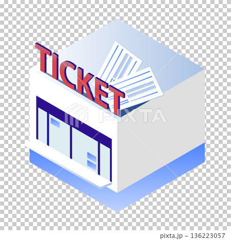 Isometric ticket booth illustration (movie theater/event venue) 136223057
