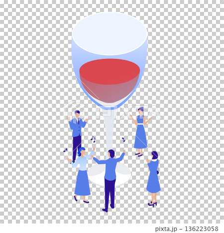 Isometric giant wine glass and people (cheers, party, celebration) 136223058