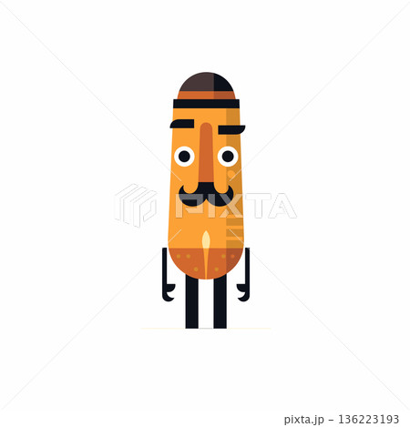 A cheerful cartoon character with a large mustache and glasses stands upright. Its vibrant orange color contrasts with the black limbs, adding a playful vibe to the design. 136223193