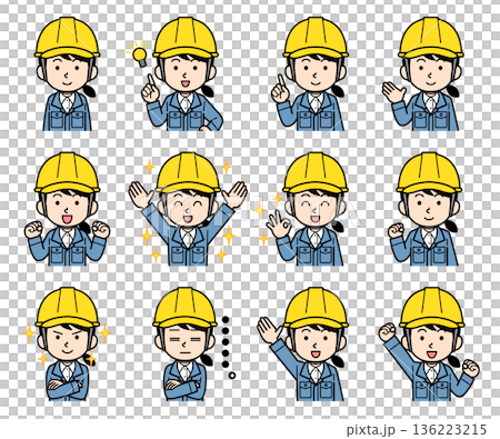 一組戴著頭盔的女性工地主管插圖 136223215