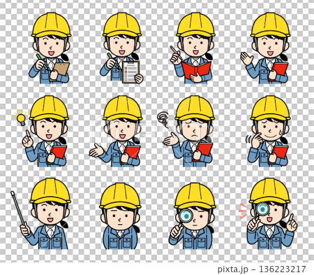 一組戴著頭盔的女性工地主管插圖 136223217