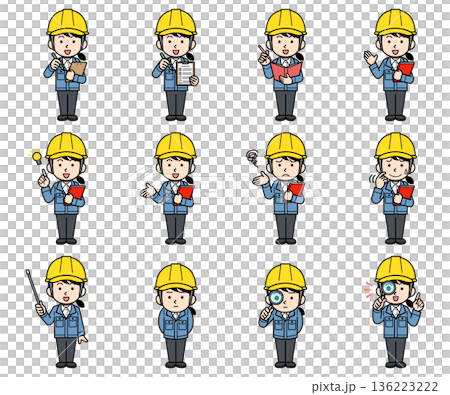 一組戴著頭盔的女性工地主管插圖 136223222