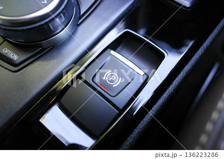 Electronic Parking Brake or EPB Button in Luxury Car Electronic Parking Brake or EPB Button in Luxury Car 136223286