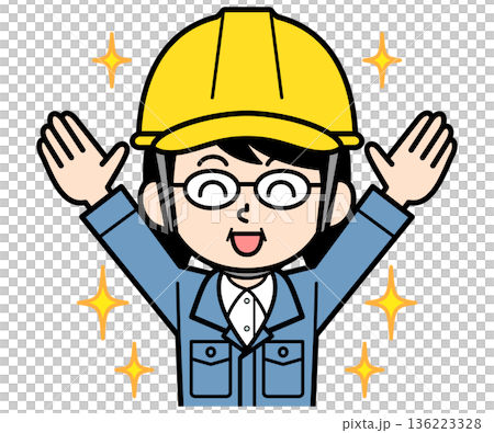 A middle-aged female site supervisor wearing a helmet who is pleased 136223328