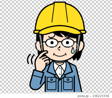 A middle-aged female site supervisor wearing an upset helmet A middle-aged female site supervisor wearing an upset helmet 136223336