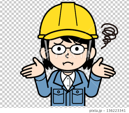 A confused middle-aged female site supervisor wearing a helmet A confused middle-aged female site supervisor wearing a helmet 136223341