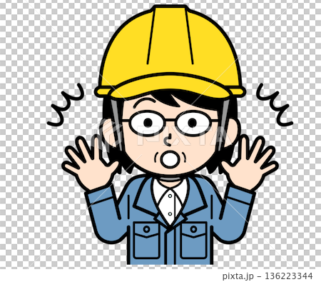 A middle-aged female site supervisor wearing a helmet who is surprised 136223344