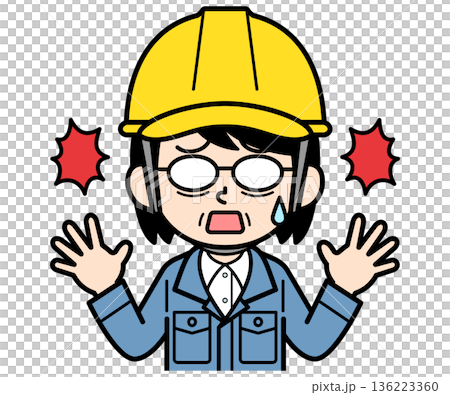 一位戴著安全帽的中年婦女在建築工地上感到驚訝 136223360