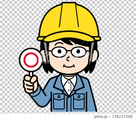 A middle-aged woman on a construction site wearing a helmet holding a round bill A middle-aged woman on a construction site wearing a helmet holding a round bill 136223380