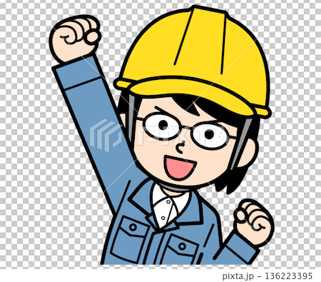 A middle-aged woman on a construction site wearing a helmet 136223395