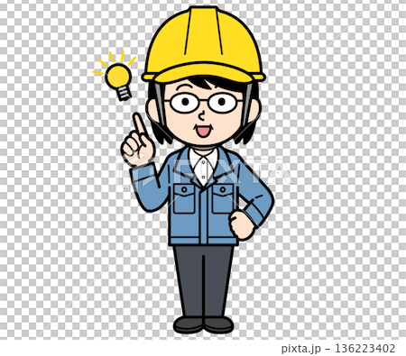 一位戴著安全帽的中年婦女在建築工地上想出了一個主意 一位戴著安全帽的中年婦女在建築工地上想出了一個主意 136223402