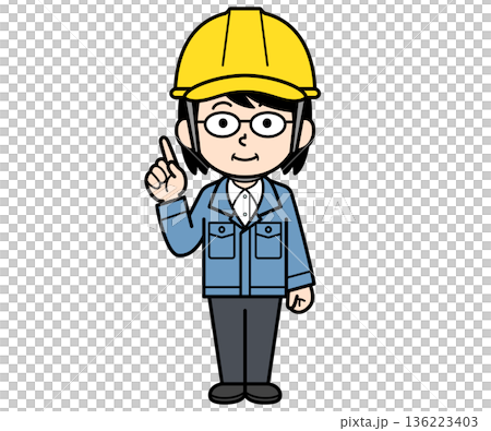 A middle-aged female site supervisor wearing a helmet pointing A middle-aged female site supervisor wearing a helmet pointing 136223403