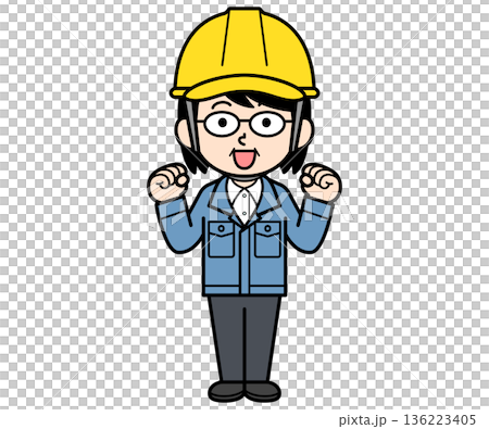 一名戴著安全帽的中年婦女在建築工地上揮舞著拳頭 一名戴著安全帽的中年婦女在建築工地上揮舞著拳頭 136223405