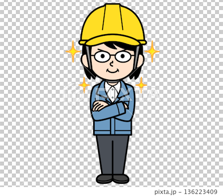 A confident middle-aged woman foreman wearing a helmet A confident middle-aged woman foreman wearing a helmet 136223409