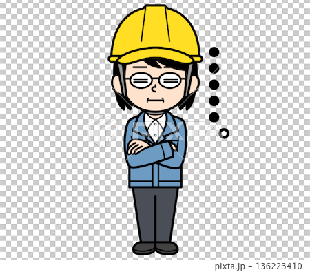 A middle-aged woman foreman wearing a helmet who is shocked A middle-aged woman foreman wearing a helmet who is shocked 136223410