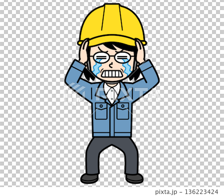 一位戴著頭盔的中年婦女抱著頭哭泣 136223424