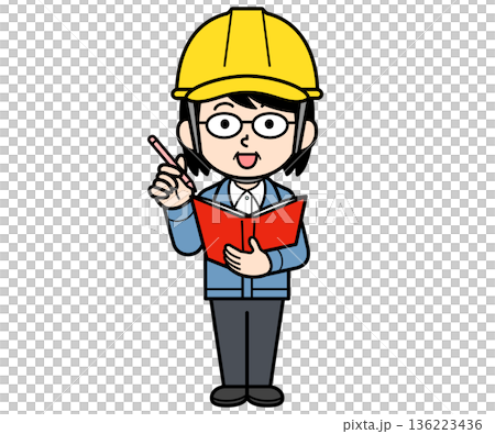 ファイルにメモするヘルメットをかぶった現場監督の中年女性 136223436