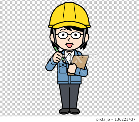 メモするヘルメットをかぶった現場監督の中年女性 136223437