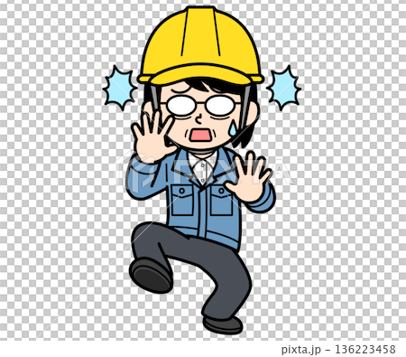 A middle-aged woman wearing a helmet and overwhelmed by anxiety 136223458
