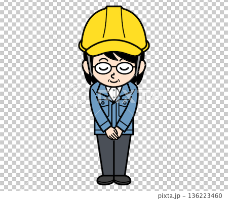 一位戴著安全帽的中年女工地主管鞠躬 136223460