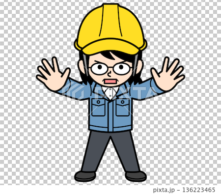 一位戴著安全帽的中年女工地主管擋在了路中間 136223465