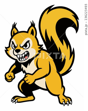 Illustration of a fierce fighting squirrel mascot 136223493