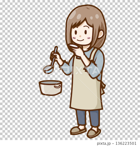 料理を味見する女性（笑顔・成功イメージ） 136223501