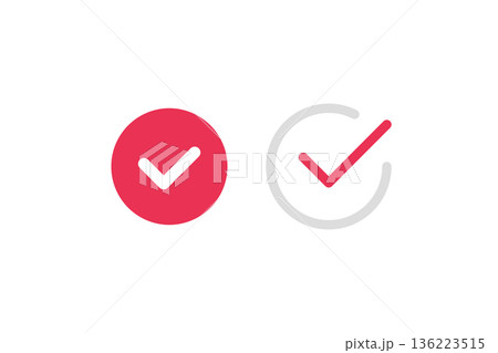 シンプルな丸いチェックマークのベクターイラストセット素材 136223515