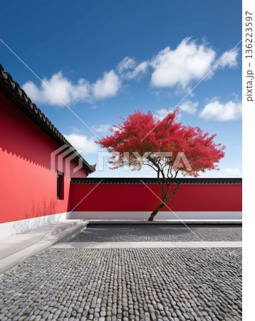 中国伝統建築の中庭空間　ミニマル構図の商用背景 136223597