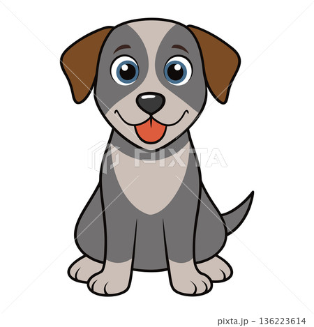 Adorable cartoon puppy with big blue eyes sitting patiently illustration Adorable cartoon puppy with big blue eyes sitting patiently illustration 136223614