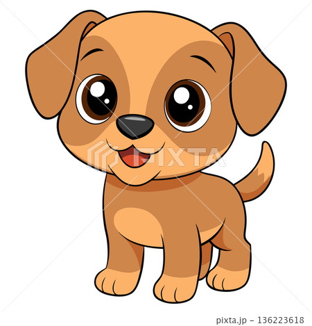 Adorable Puppy Cartoon Character with Big Eyes and Happy Smile Illustration 136223618
