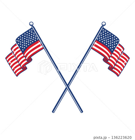 American Flags Crossed Illustration Representing Patriotism and National Pride American Flags Crossed Illustration Representing Patriotism and National Pride 136223620