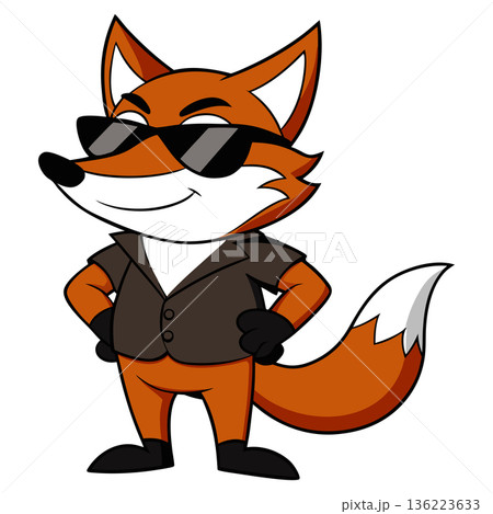 Cartoon fox character wearing sunglasses and a suit illustration design 136223633