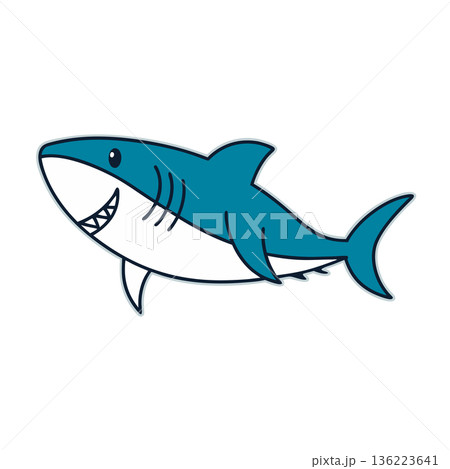 Cartoon Shark Vector Illustration Isolated on White Background Smiling Design 136223641