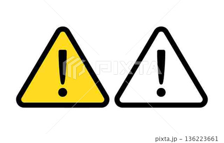 Yellow and white triangular warning signs with exclamation mark icons Yellow and white triangular warning signs with exclamation mark icons 136223661