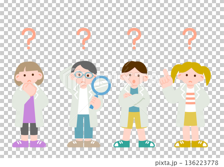 疑問を感じる白衣を着た子供たち 136223778