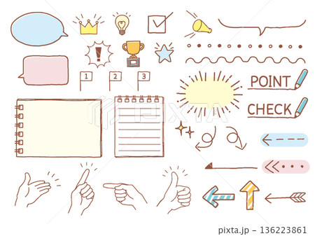 メモ帳矢印セリフ枠イラストセット 136223861