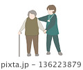 顔がない老人と介護士が一緒に歩いているカラーイラスト 136223879