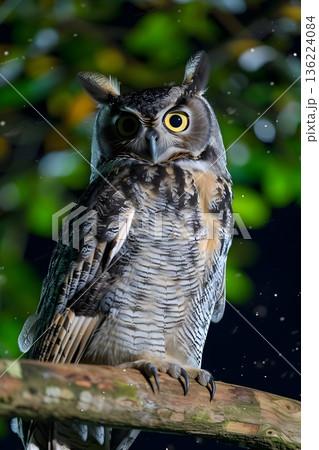 月明かりに照らされる森のフクロウの肖像 136224084