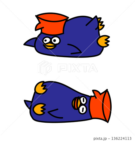 しょうゆ差しのペンギンのキャラクター 腹這いと仰向け 2ポーズ 136224113