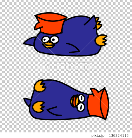 しょうゆ差しのペンギンのキャラクター 腹這いと仰向け 2ポーズ 136224113