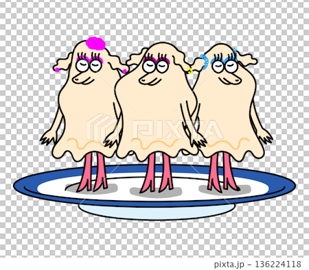 Character illustration of sushi restaurant ginger lined up like idols (3 people on a plate) 136224118