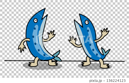シュールで陽気なイワシのポーズセット 魚のキャラクター シュールで陽気なイワシのポーズセット 魚のキャラクター 136224123