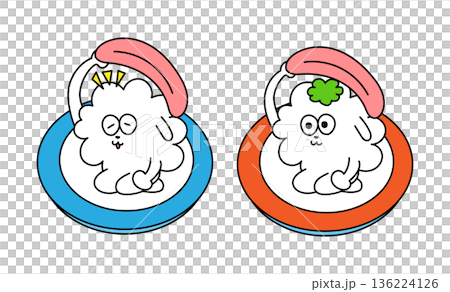 自分でお刺身を被るお寿司のキャラクターのゆるいイラストセット 136224126