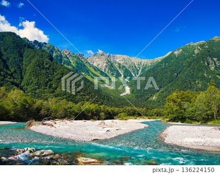 快晴の奥穂高岳と梓川 136224150
