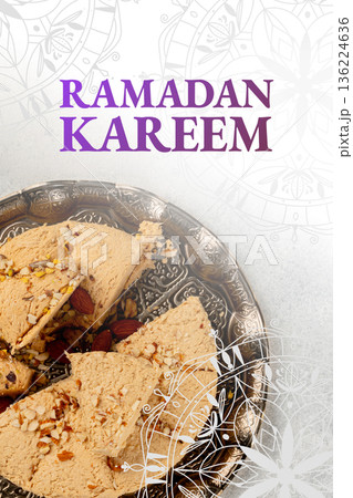 Festive sweets served during Ramadan celebration in a decorative plate 136224636