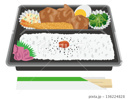 プラスチック製容器に入っている弁当のイメージイラスト プラスチック製容器に入っている弁当のイメージイラスト 136224828