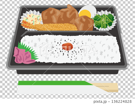 プラスチック製容器に入っている弁当のイメージイラスト プラスチック製容器に入っている弁当のイメージイラスト 136224828