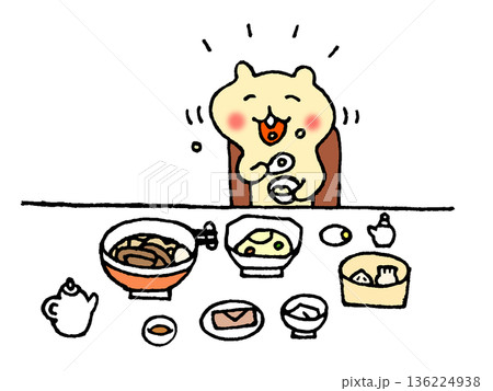 中華料理のセットメニューを食べるかわいいリスのイラスト 中華料理のセットメニューを食べるかわいいリスのイラスト 136224938