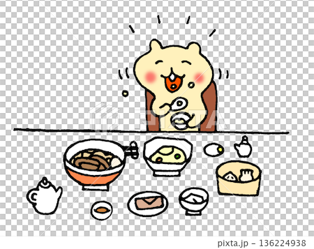 中華料理のセットメニューを食べるかわいいリスのイラスト 中華料理のセットメニューを食べるかわいいリスのイラスト 136224938